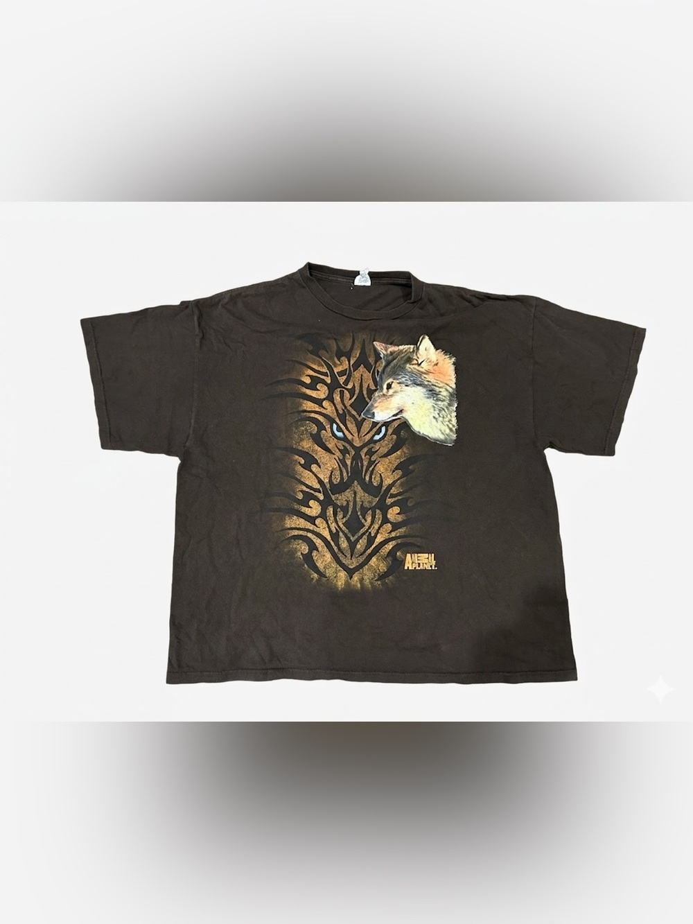 Vintage Animal Planet Wolf T-Shirt Mens 2XL Brown Tribal Graphic Tee Delta Tag